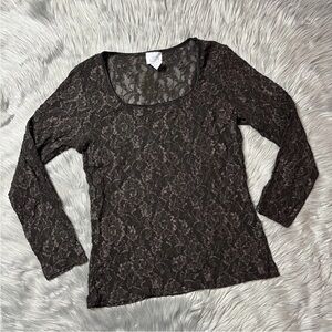 Vintage 90s Ann Taylor LOFT Brown Sheer Lace Top